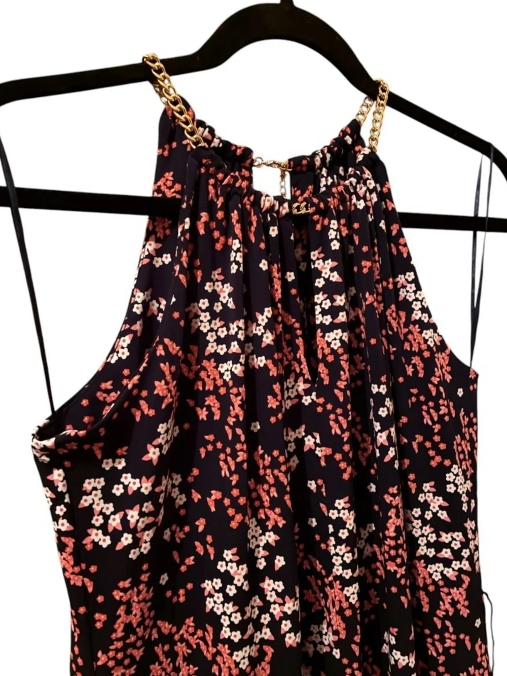 NWT MICHAEL KORS BLUE FLORAL BLOUSE WITH GOLD CHAIN SIZE S